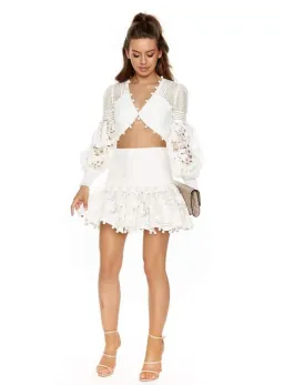 Zimmermann Corsage Pom-Pom Embellished Set Ivory Size 8 for rent on The Volte - image 1
