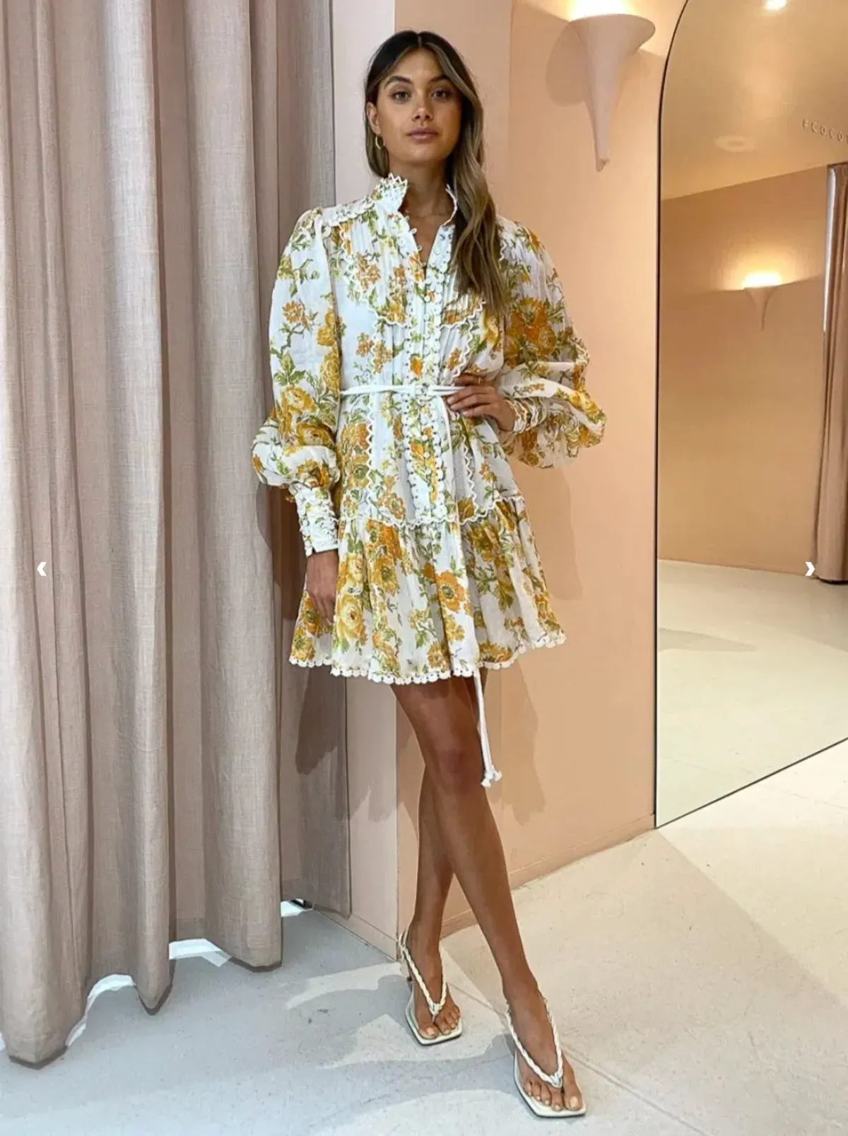 Alemais Songbird Mini Dress Print Yellow Size 8 - Image 1