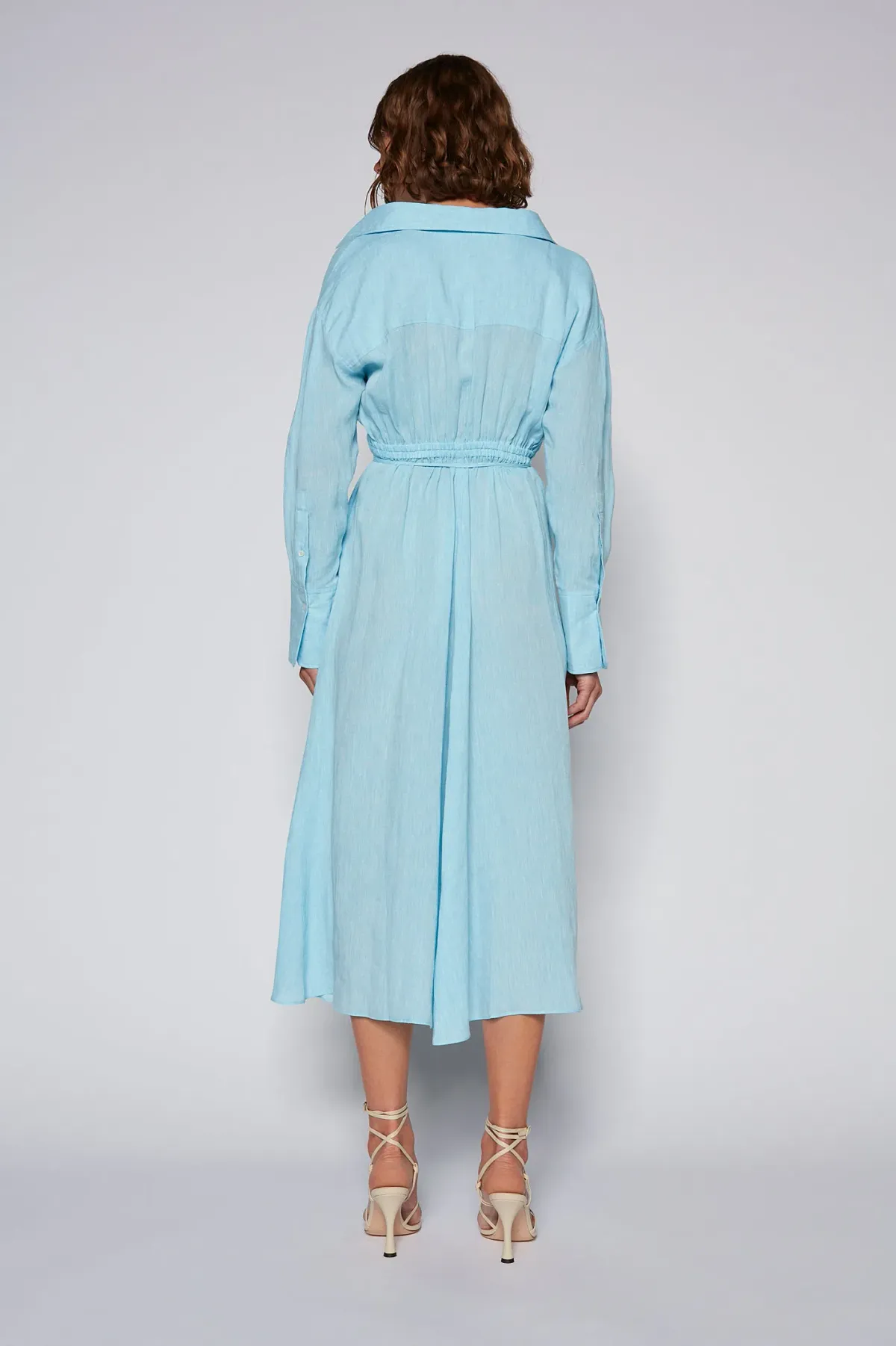 Scanlan Theodore Italian Linen Wrap Shirt Dress Blue Size 10 - Image 4