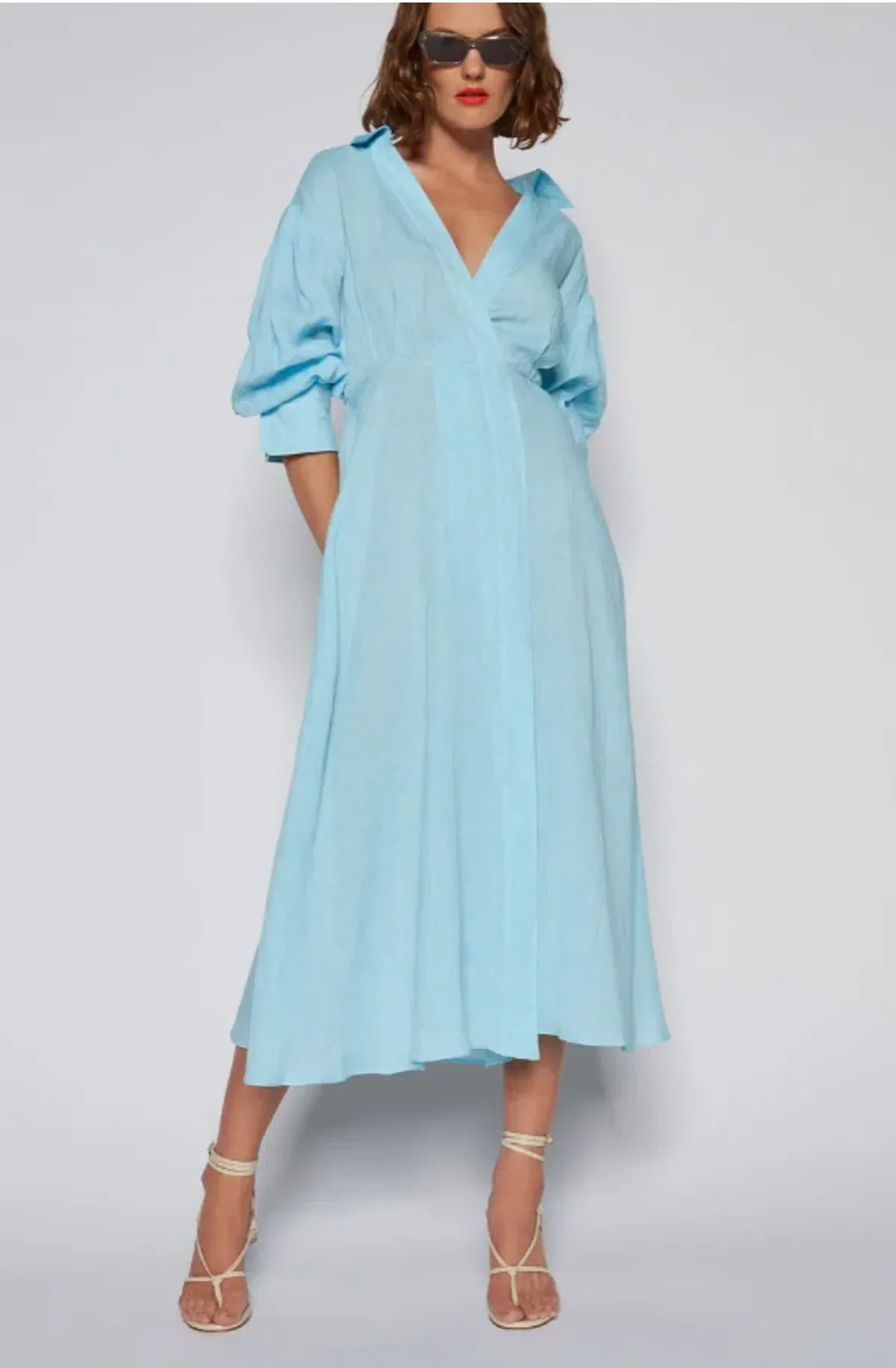 Scanlan Theodore Italian Linen Wrap Shirt Dress Blue Size 10 - Image 1