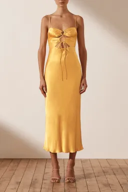 Shona Joy Alma Lace Up Midi Dress in Saffron Yellow Size 8 for rent on The Volte - image 2