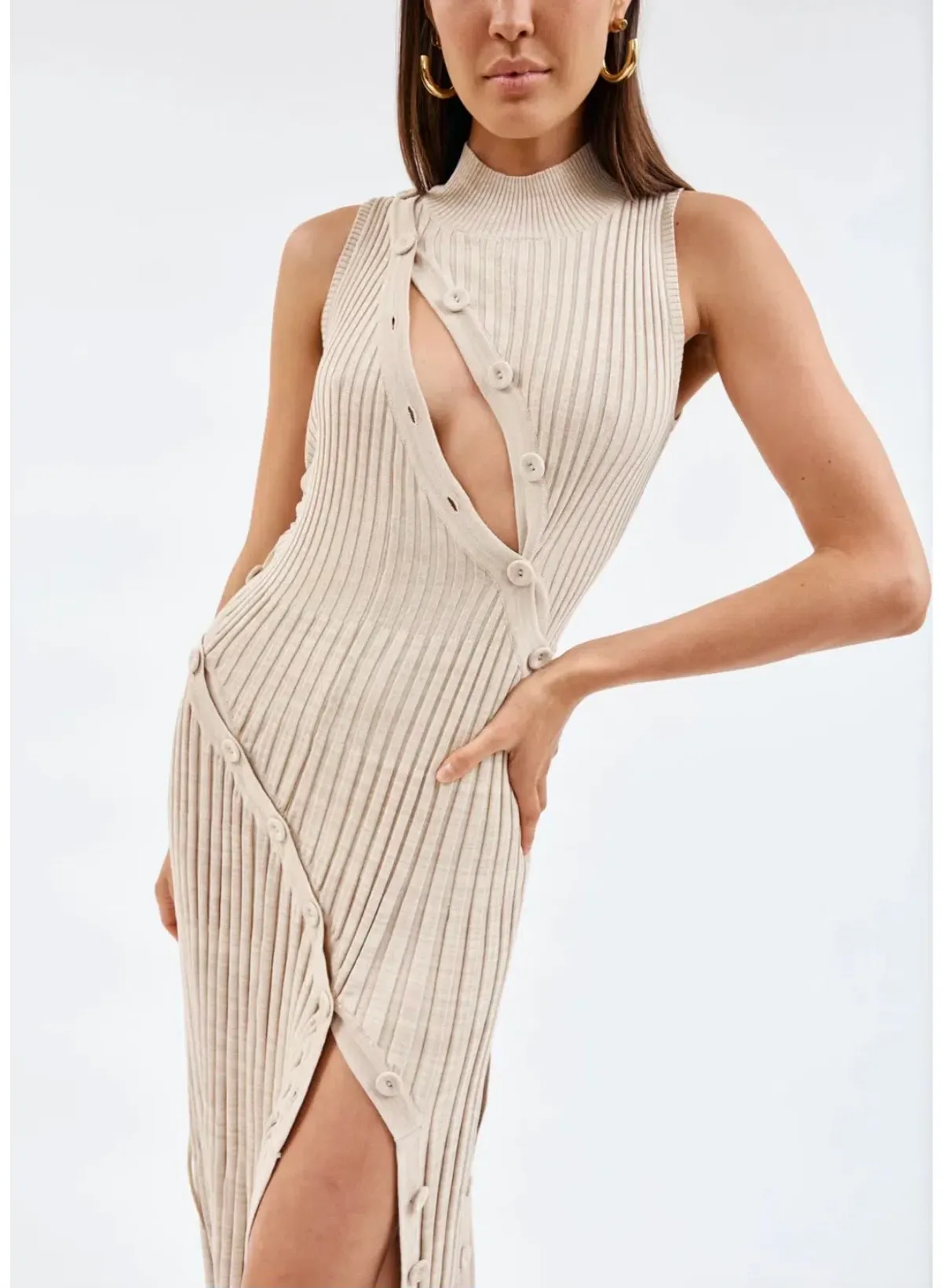 Christopher Esber Spiral Knit Dress Tan Marle Size 6 - Image 1