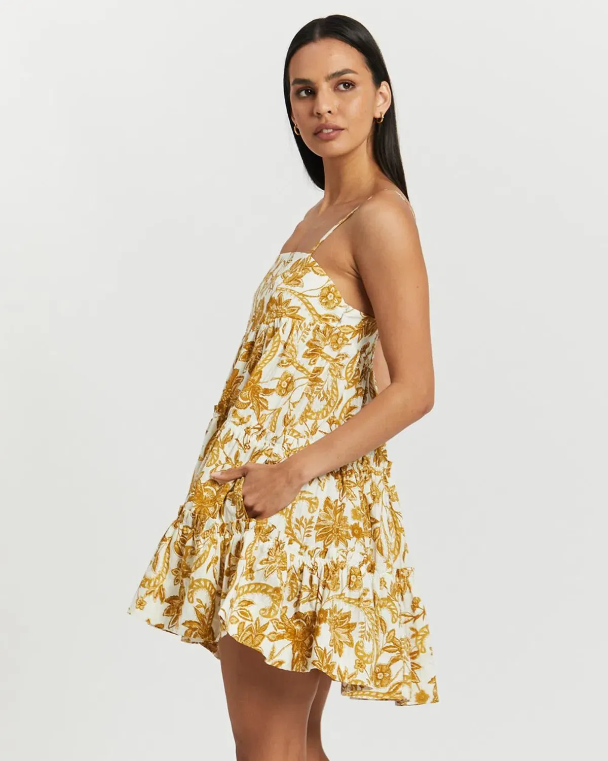 Shona Joy Saffron Tiered Mini Dress Print Size 10 - Image 3