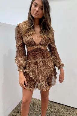 Zimmermann Tali Batik Cut Out Mini Dress Spliced Print Size 8 for rent on The Volte - image 2