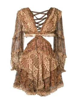 Zimmermann Tali Batik Cut Out Mini Dress Spliced Print Size 8 for rent on The Volte - image 4