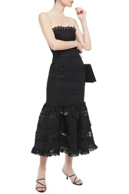 Zimmermann Strapless Linen and Guipure Lace Maxi Dress Black Size 0 / AU 8 for rent on The Volte - image 1