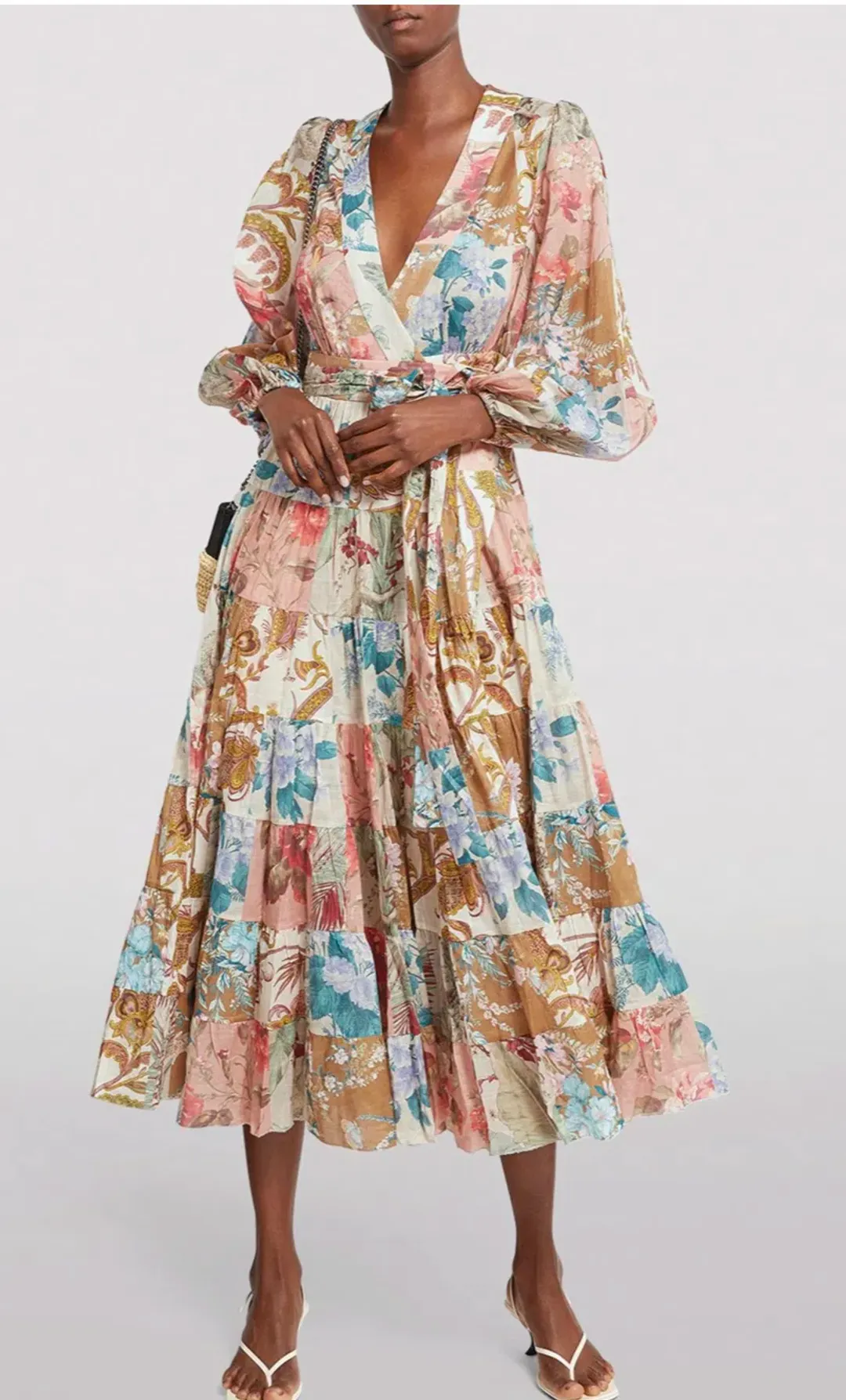 Zimmermann Cassia Patch Wrap Midi Dress Print Size 16 for rent on The Volte - main image
