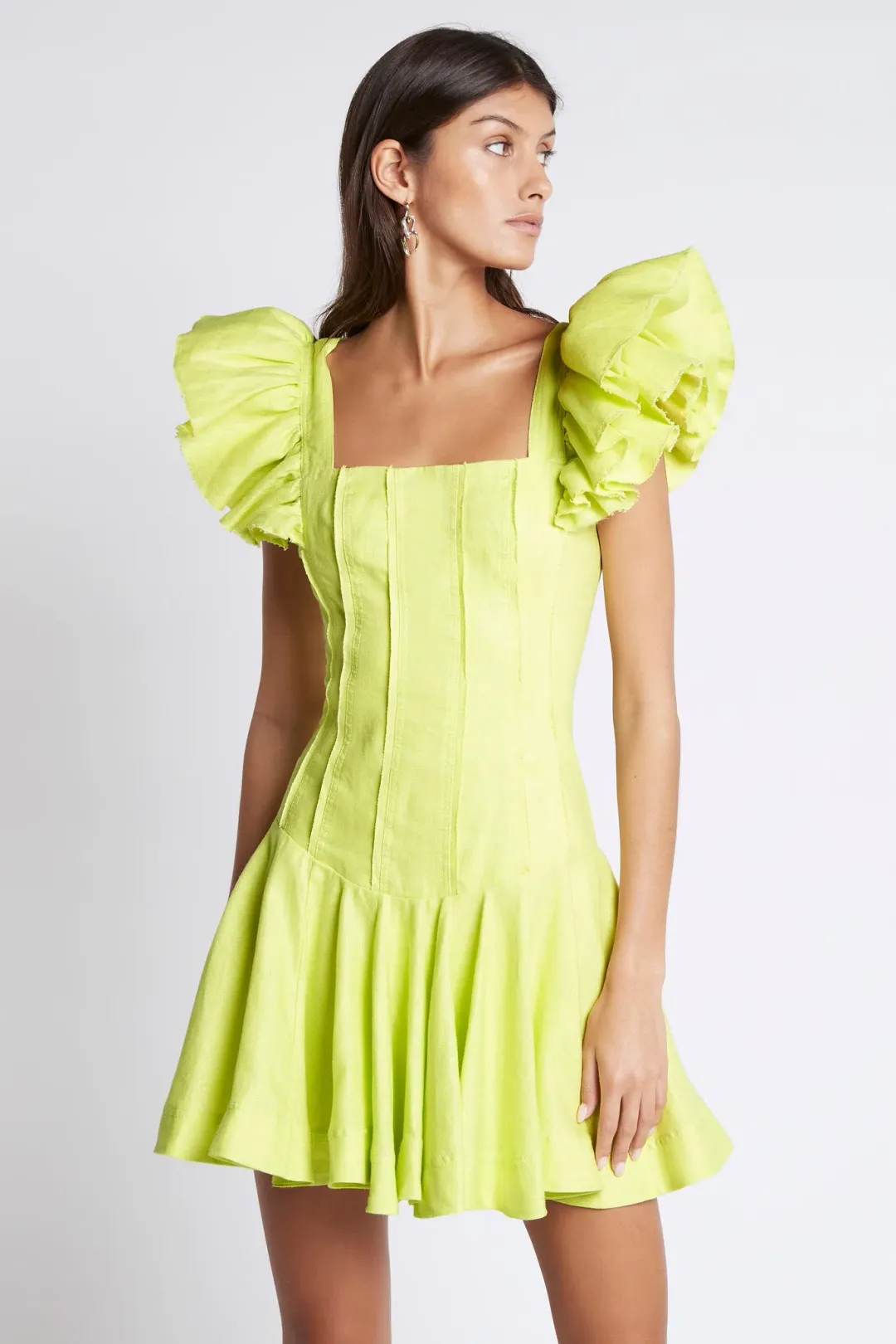 Aje Breathless Frill Sleeve Mini Dress Green Size 10 for rent on The Volte - main image