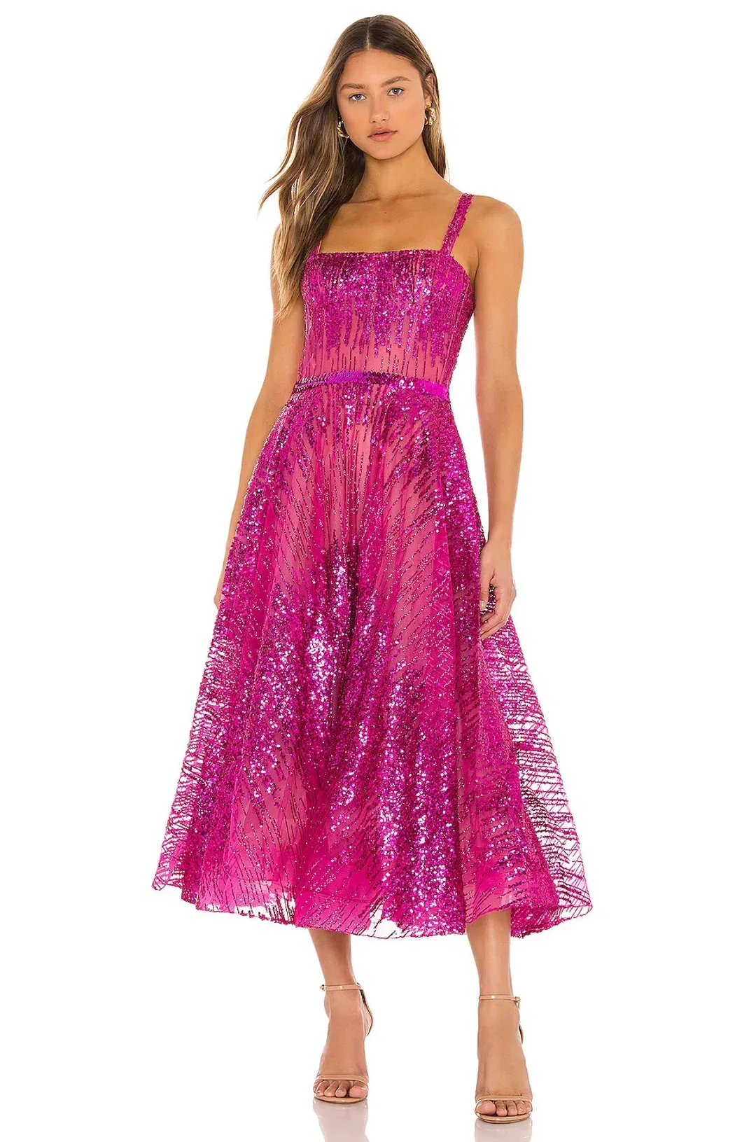 Bronx and Banco Fuchsia Mademoiselle Midi Dress Pink SIze 10 for rent on The Volte - main image