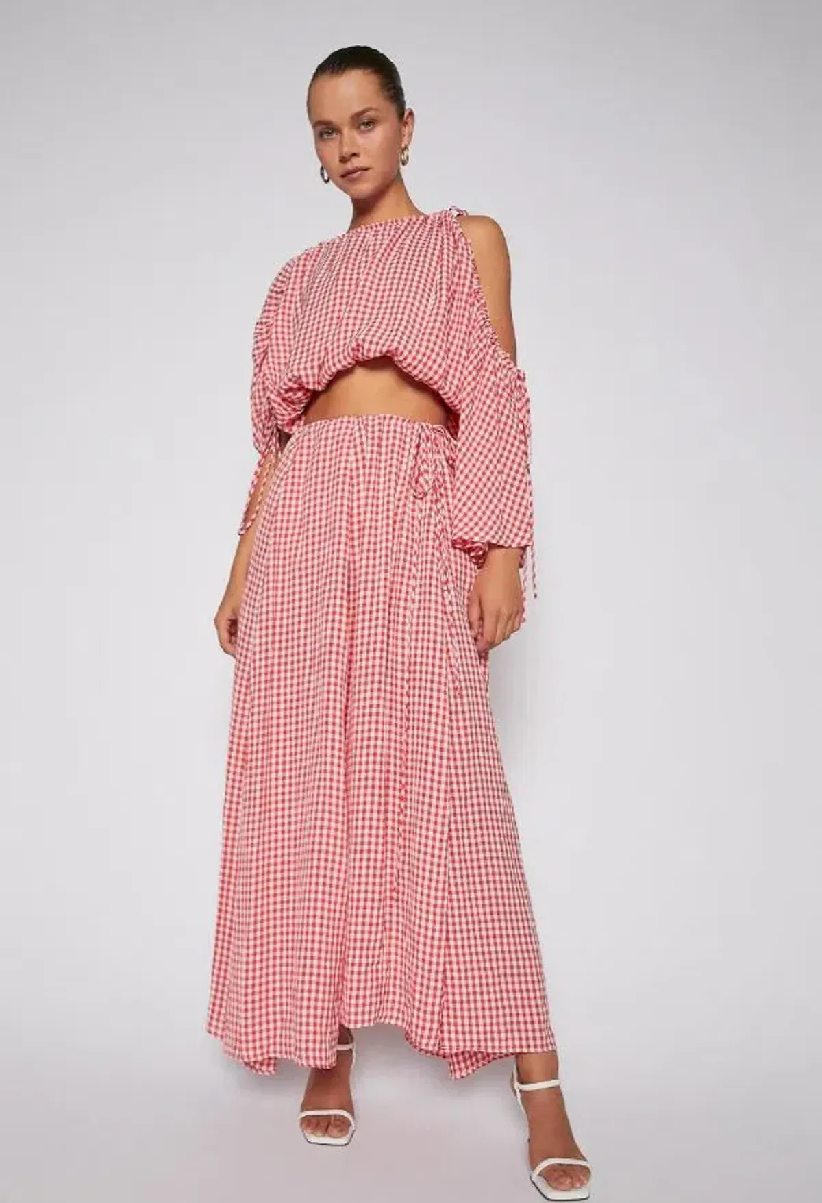 Scanlan Theodore Gingham Drawcord Skirt and Gingham Drawcord Top Set Red for rent on The Volte - main image