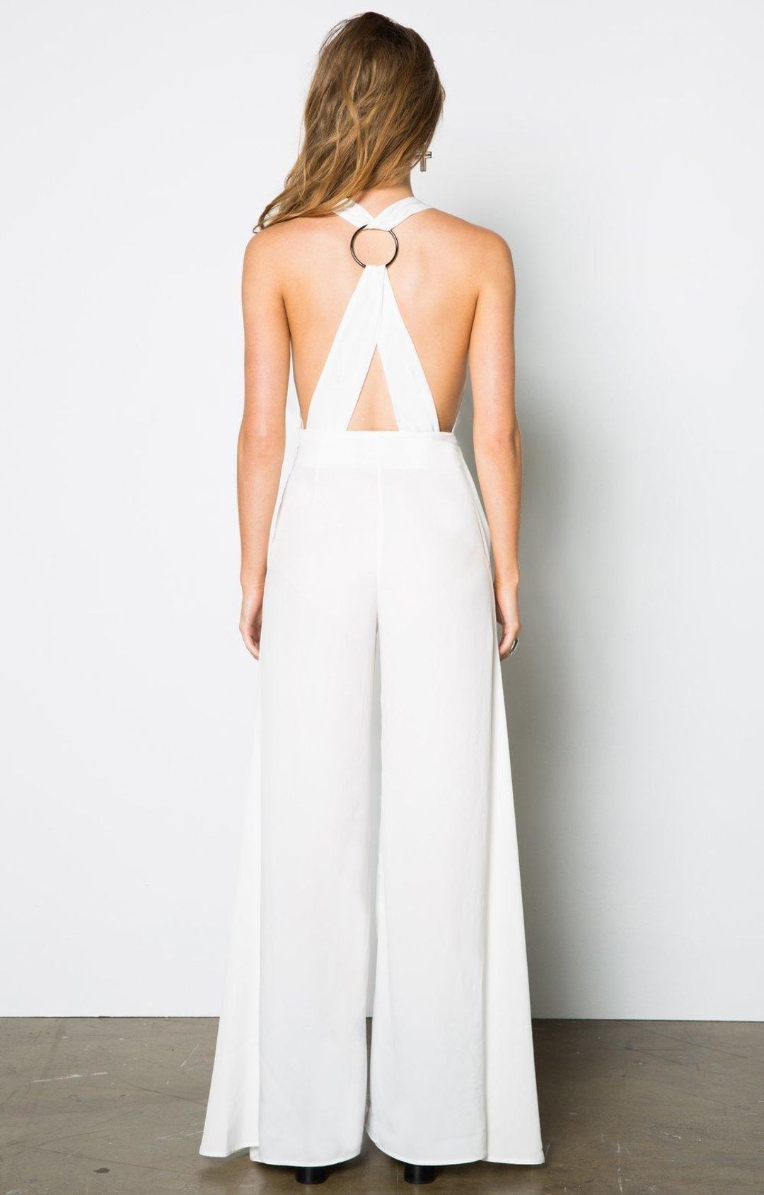 Stanzee Paloma Wide Leg Halter V-Neck Jumpsuit White Size 8 for rent on The Volte - main image