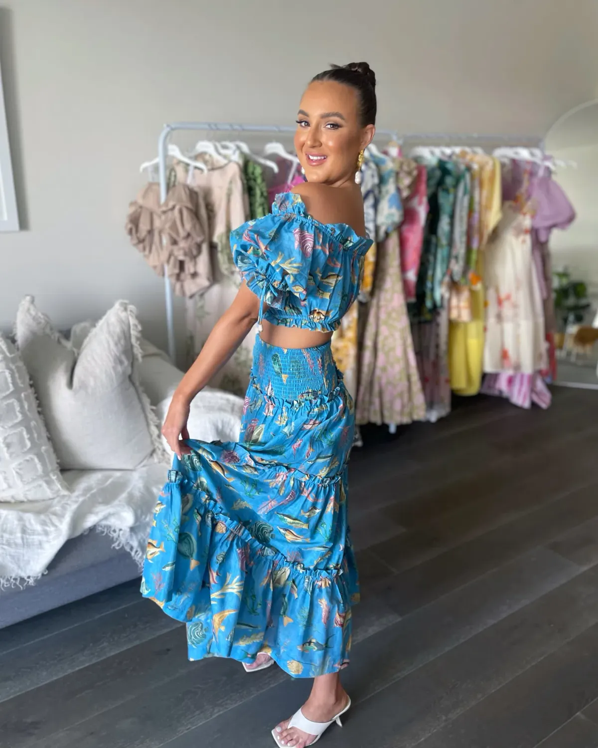 Alemais Otto Cropped Top And Midi Skirt Set Blue Size 8 - Image 1