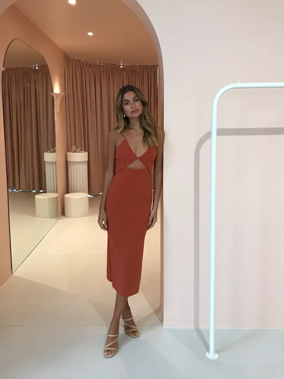 Bec & Bridge Ruby Midi Dress Orange Size 10 for rent on The Volte - main image