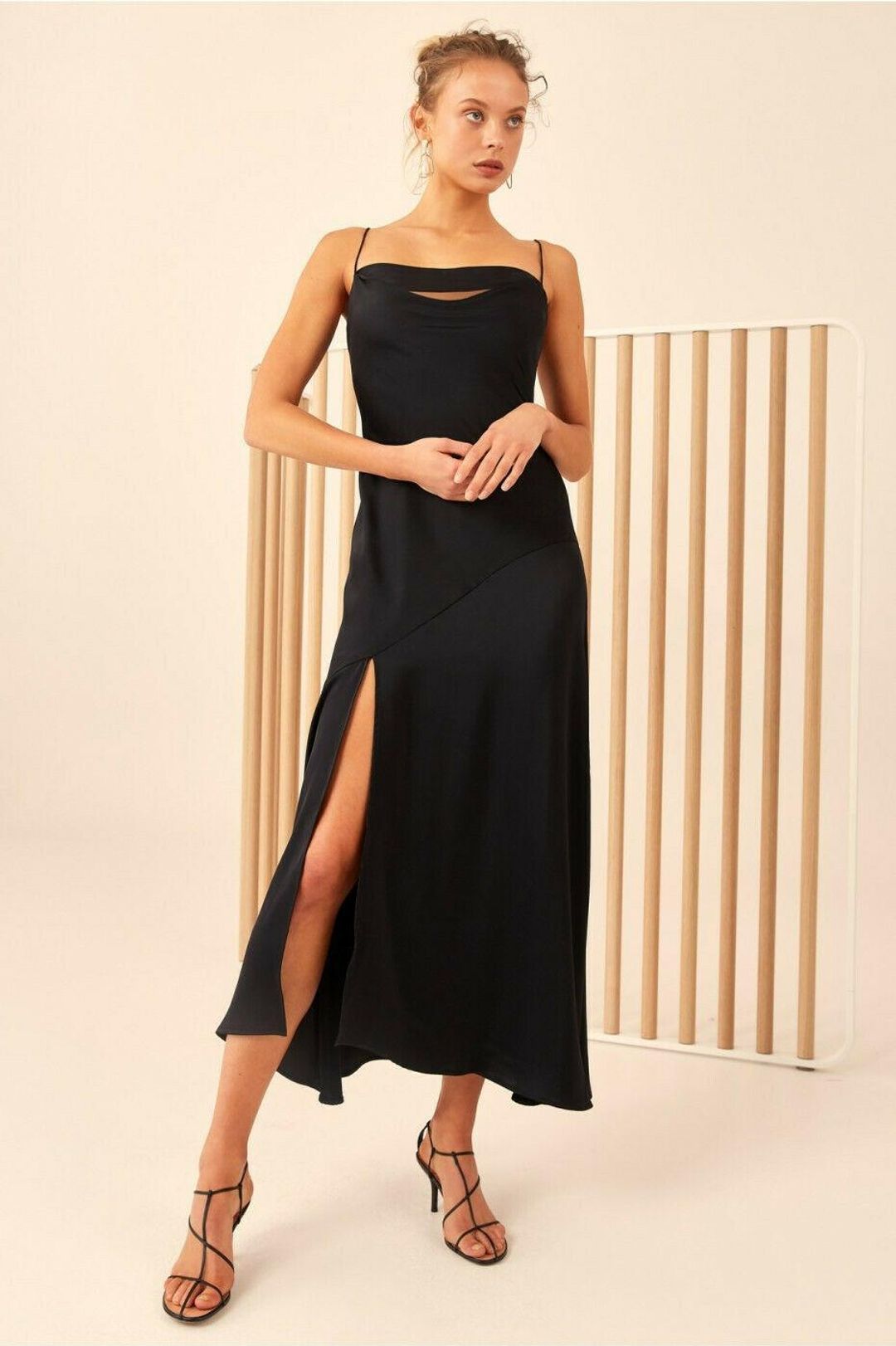 C/MEO Collective All Right Now Black Slip Dress for rent on The Volte - main image