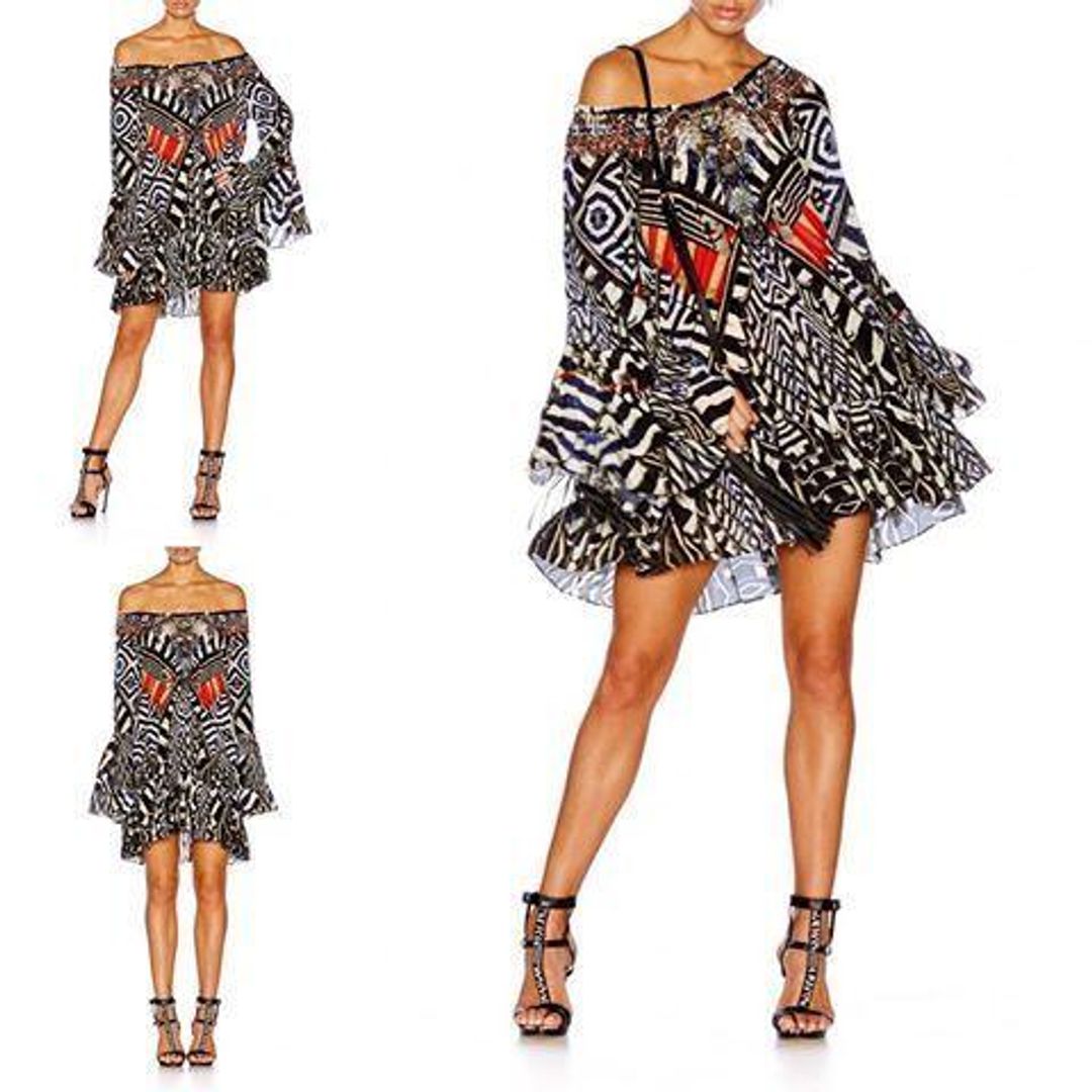 Camilla Louwalan Tales A Line Frill Black & Red Dress Size 10 for rent on The Volte - main image