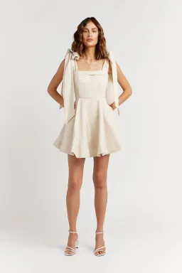 Dissh Aisle Pearl Linen Bow Mini Dress Cream Size 8 for rent on The Volte - image 2