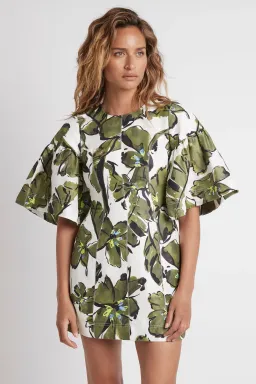 Aje Oasis Olive Leaf Cut Out Mini Dress Print Size 8 for rent on The Volte - image 2