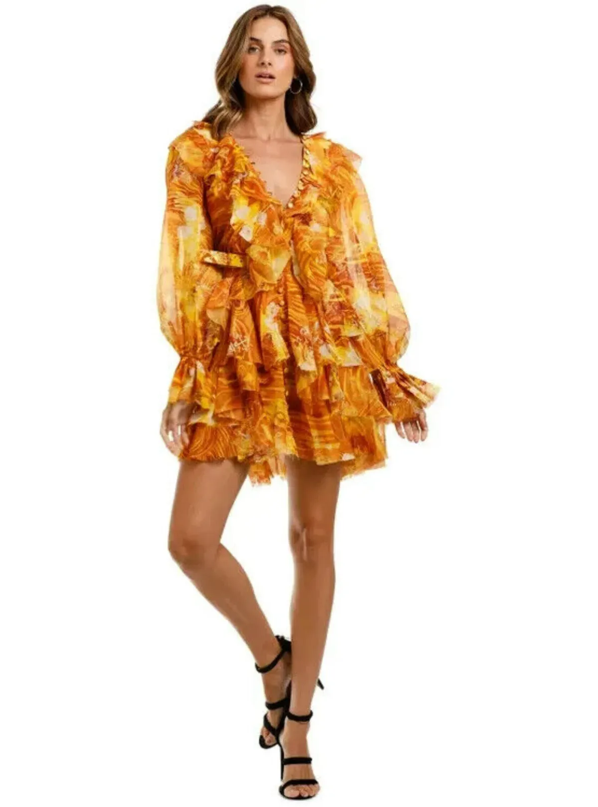 Leo Lin Kiss Ruffle Mini Dress Yellow Size AU 12 - Image 1