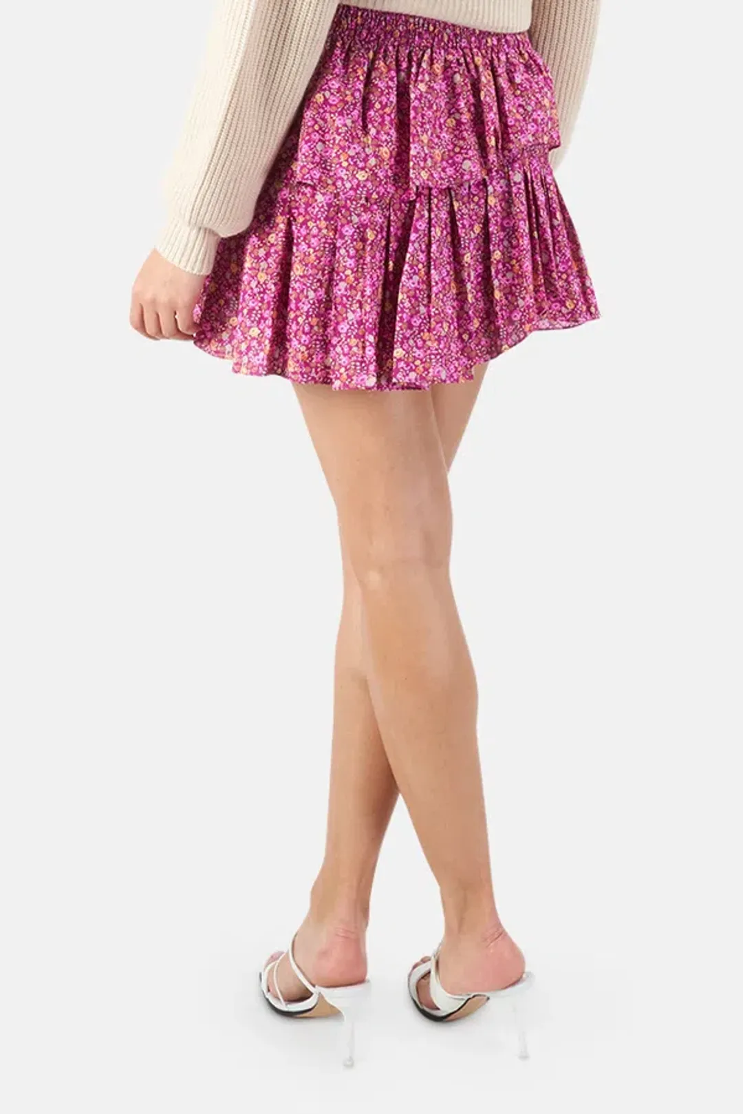 LoveShackFancy Cherry Wine Ruffled Mini Skirt in Purple Print Size 12 for rent on The Volte - main image