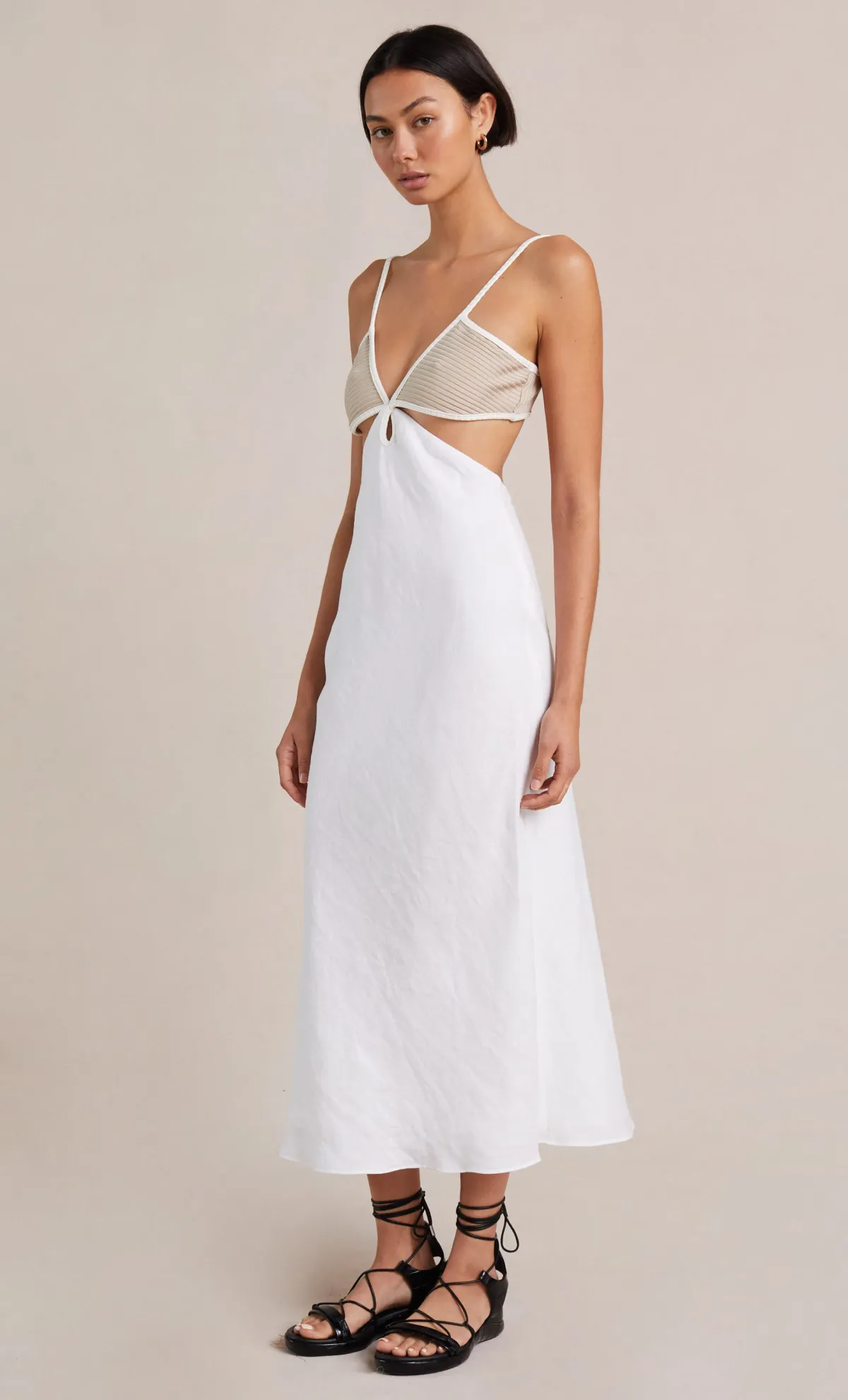 Bec & Bridge Demi Midi Dress Ivory Size 8 for rent on The Volte - main image