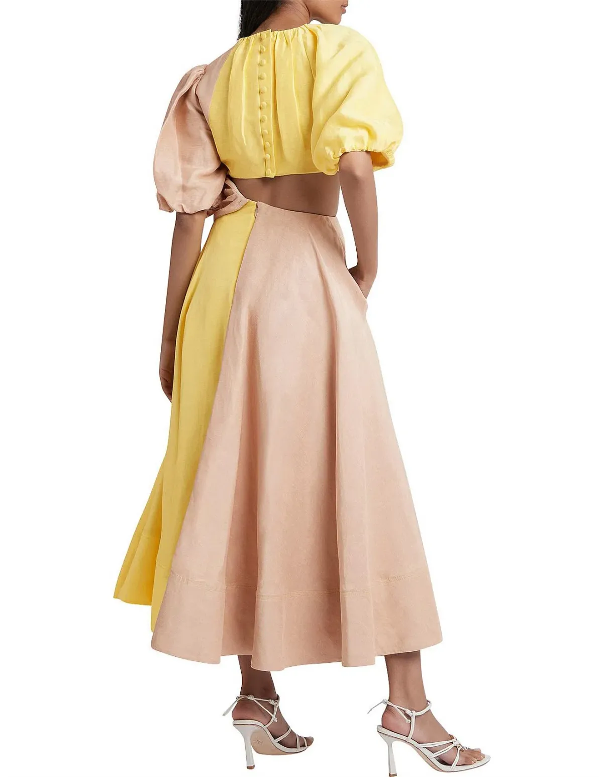 Aje Caliente Two Tone Puff Sleeve Dress Yellow Beige Size 8 - Image 2