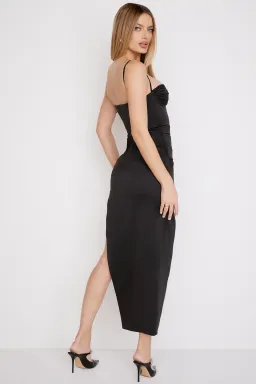 House of CB Flora Satin Pleated Corset Midi Dress Black Size 6 for rent on The Volte - image 3