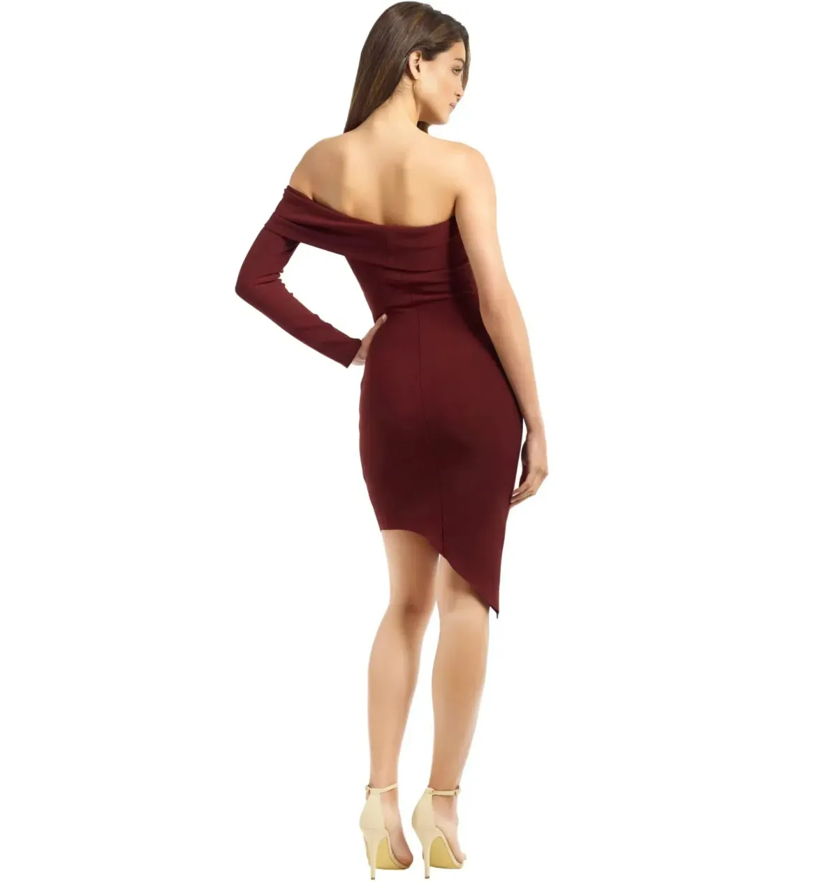 Bec & Bridge Love Ruler Long Sleeve Asym Dress Burgundy Size AU 10 - Image 3