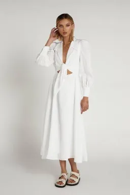 Dissh Sia Linen Collar Midi Dress White Size 10 for rent on The Volte - image 4