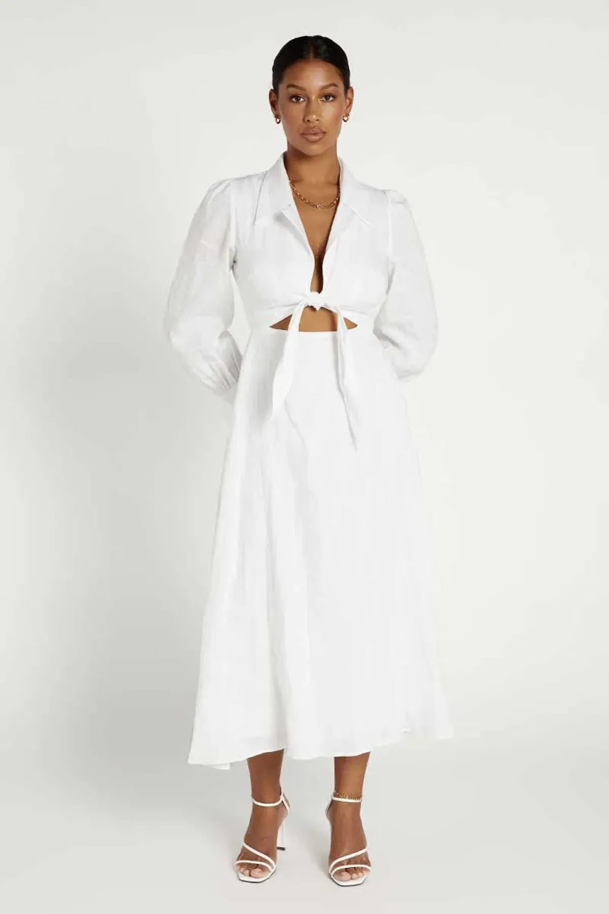 Dissh Sia Linen Collar Midi Dress White Size 10 for rent on The Volte - main image