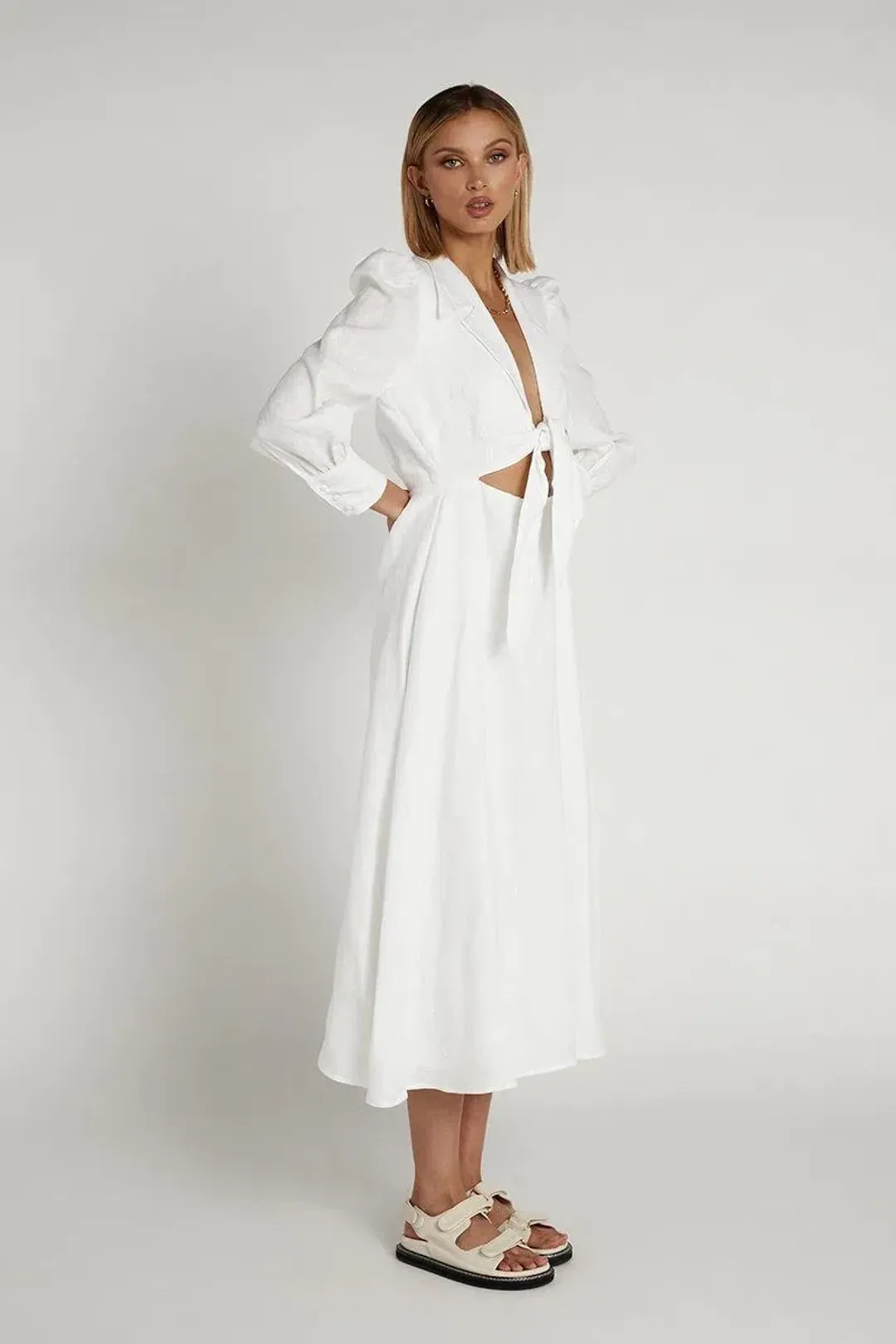 Dissh Sia Linen Collar Midi Dress White Size 10 for rent on The Volte - main image