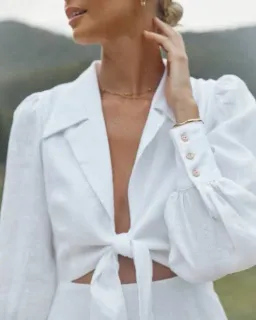 Dissh Sia Linen Collar Midi Dress White Size 10 for rent on The Volte - image 6