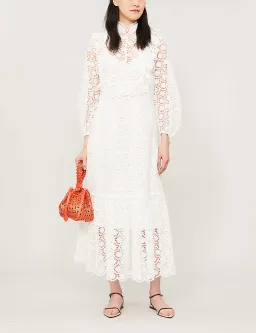 Zimmermann Goldie Scalloped-trim Lace Midi Dress White Size 0 (AU 8) for rent on The Volte - image 1