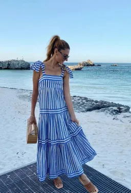 Zimmermann Verity Striped Tiered Maxi Dress Blue Stripe Size 0 / AU 8 for rent on The Volte - image 5