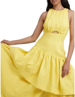 Aje Caliente Tiered Cut Out Midi Dress Yellow Size 10 for rent on The Volte - image 4