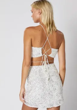 Winona Elodie Halter Dress White Sequin Size 8 for rent on The Volte - image 4