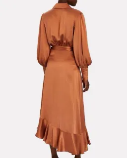 Zimmermann Silk Wrap Midi Dress Brown Size 12 for rent on The Volte - image 2