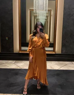 Zimmermann Silk Wrap Midi Dress Brown Size 12 for rent on The Volte - image 5