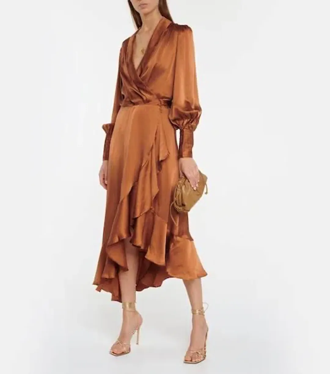 Zimmermann Silk Wrap Midi Dress Brown Size 12 for rent on The Volte - main image