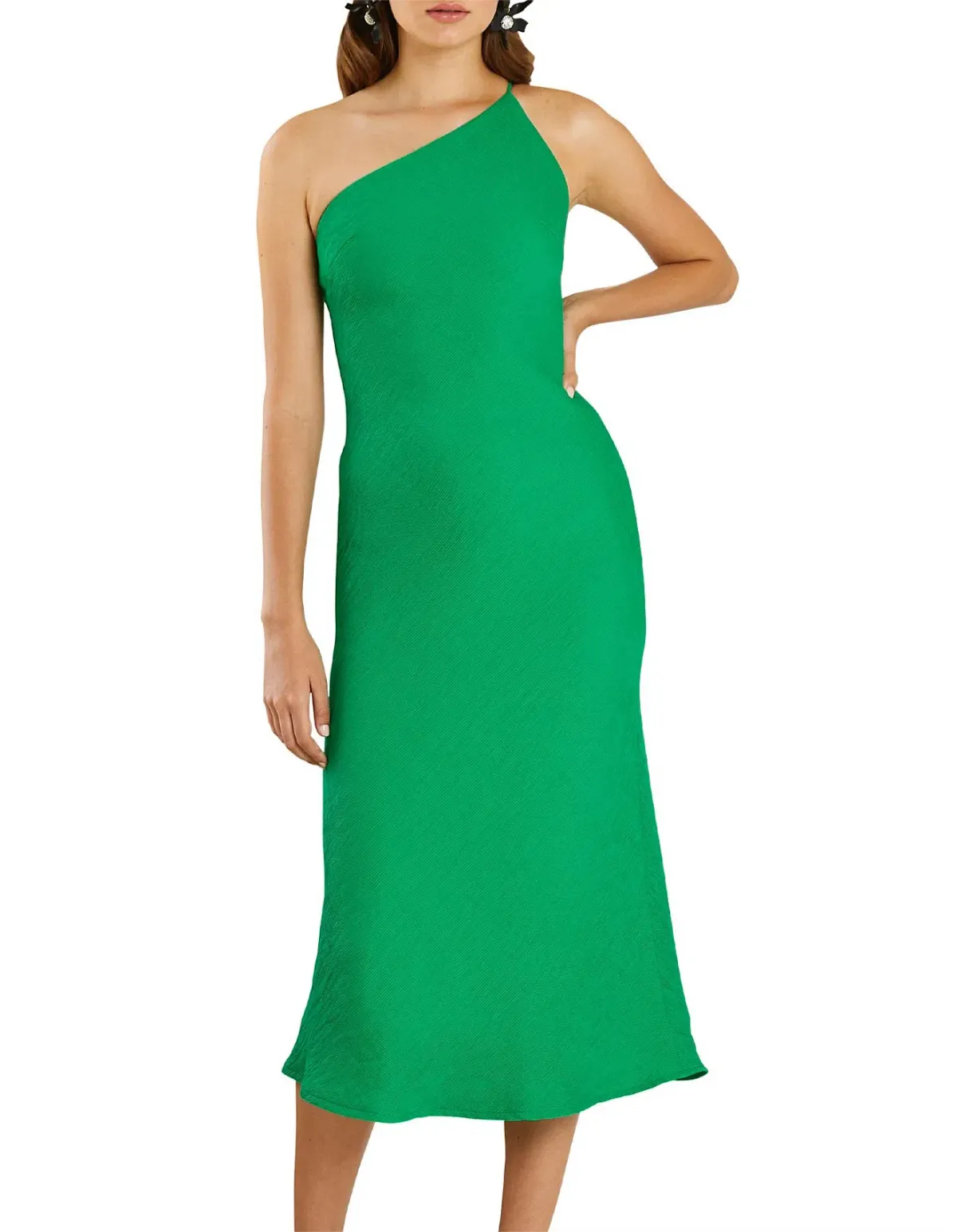 By Johnny Asymmetric Crimp Bias Midi Dress Green Size 12 - Image 1