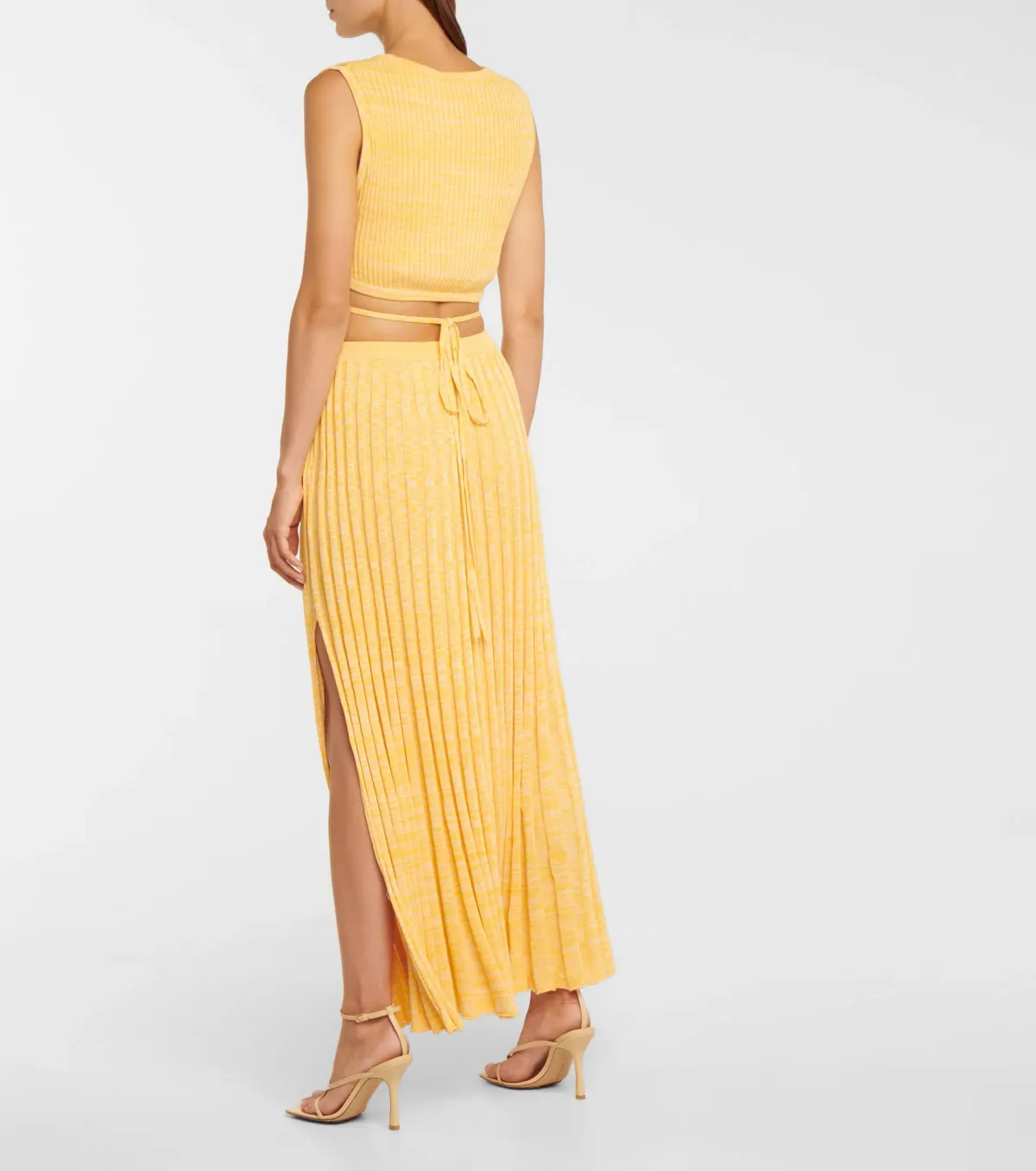 Christopher Esber Wrap Tie Knit Cropped Top and Pleated Knit Tie Midi Skirt Set Yellow Size 4 - Image 2