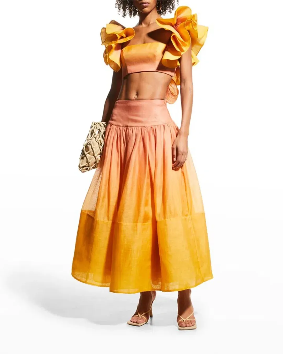 Zimmermann Postcard Ruffle Bodice and Maxi Skirt Set Ombre Sunshine Size 12 for rent on The Volte - main image