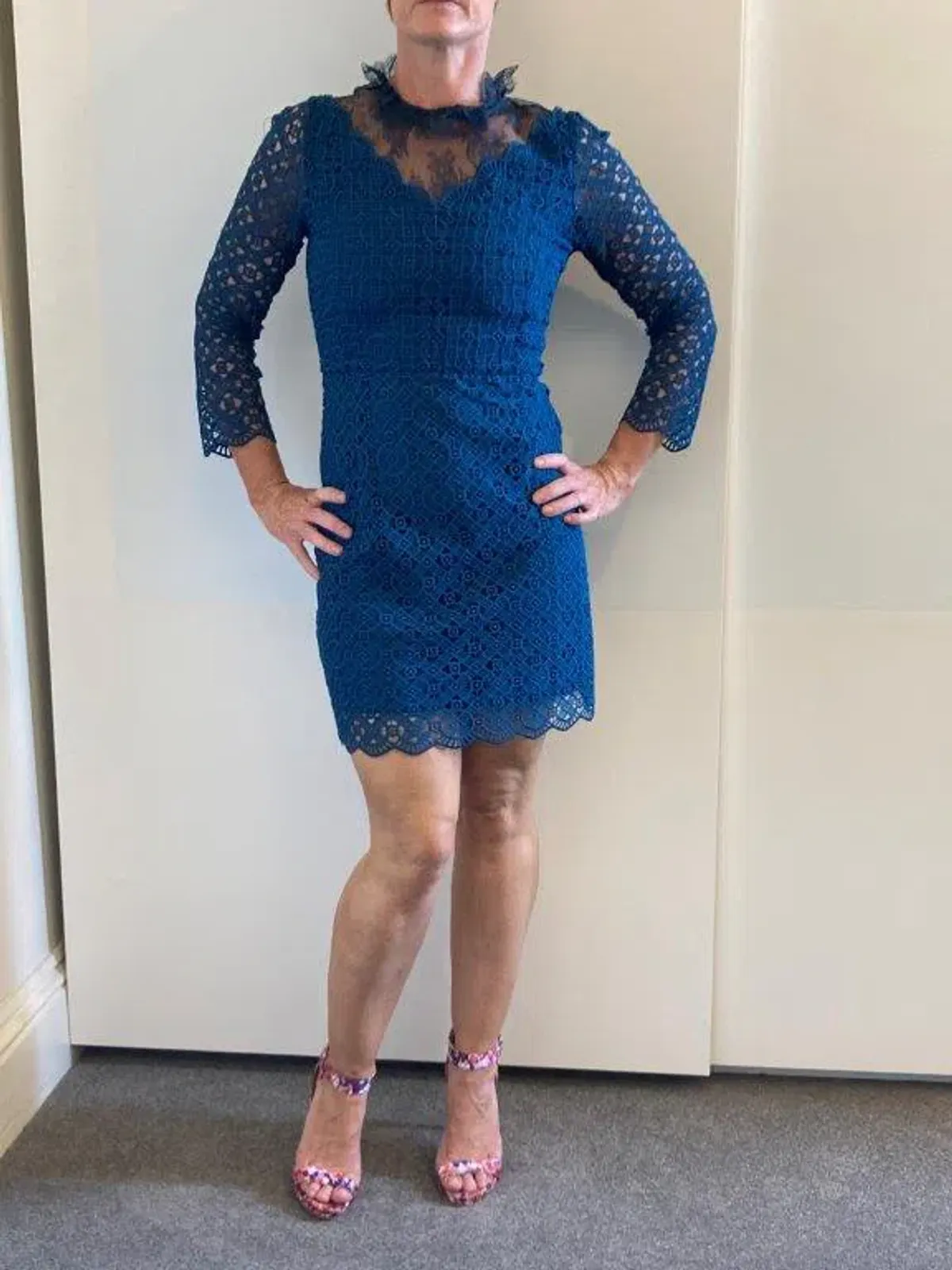 Sandro Bartsie Lace Long Sleeve Mini Dress in Teal Blue Green Size 8 - Image 4