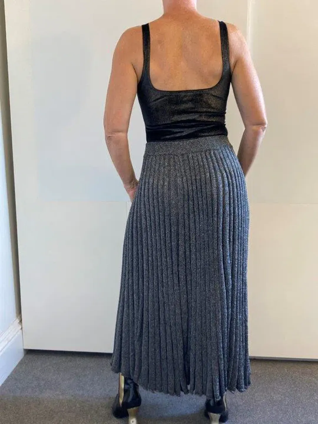 Christopher Esber Pleated Knit Skirt Grey Size 8 for rent on The Volte - main image