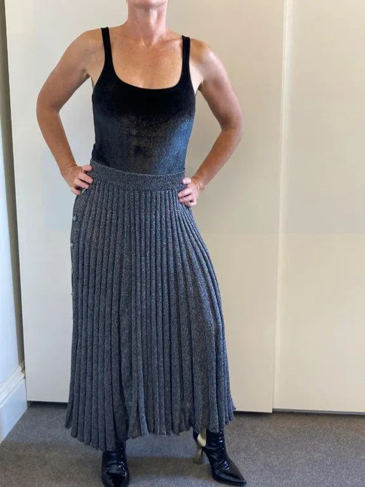 Christopher Esber Pleated Knit Skirt Grey Size 8 - Image 3