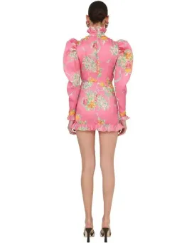 Alessandra Rich Pink Multi Printed Organza Mini Dress Print Size 8 for rent on The Volte - image 2