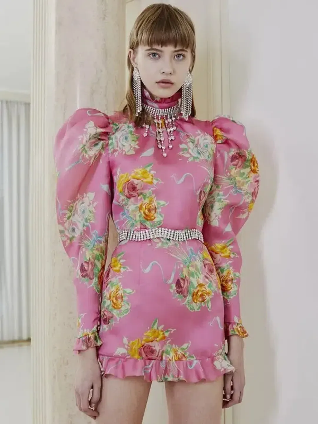 Alessandra Rich Pink Multi Printed Organza Mini Dress Print Size 8 for rent on The Volte - main image