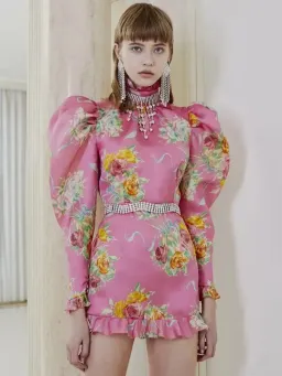 Alessandra Rich Pink Multi Printed Organza Mini Dress Print Size 8 for rent on The Volte - image 4