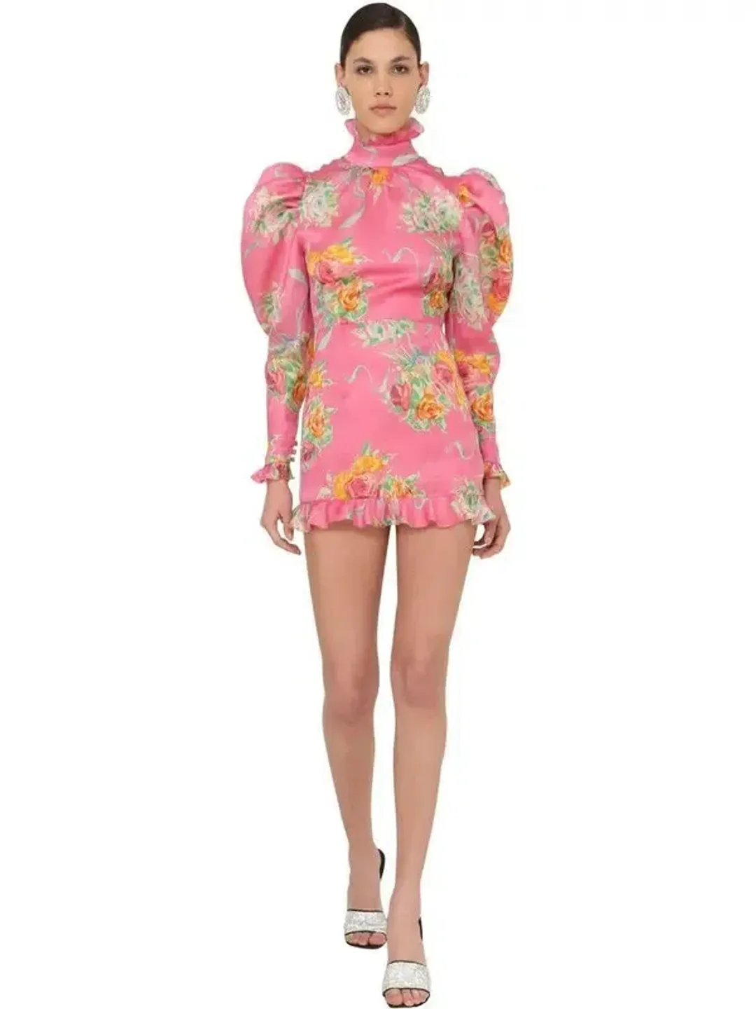 Alessandra Rich Pink Multi Printed Organza Mini Dress Print Size 8 for rent on The Volte - main image