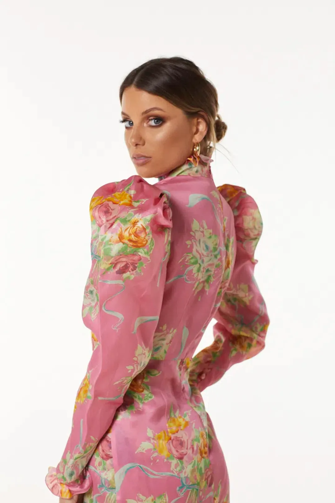 Alessandra Rich Pink Multi Printed Organza Mini Dress Print Size 8 for rent on The Volte - main image