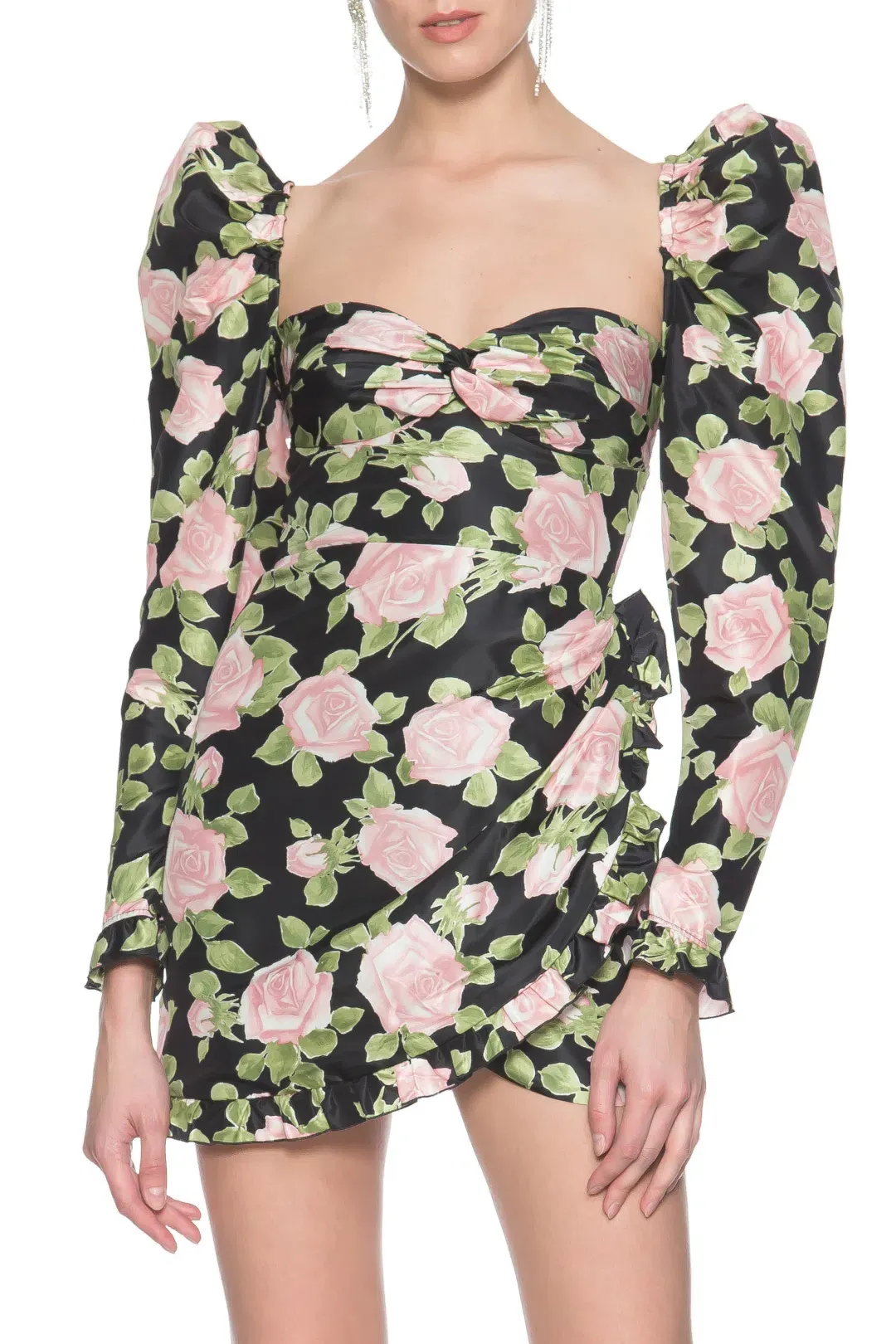 Alessandra Rich Ruffled Floral Print Silk Taffeta Mini Dress Print Size 8 for rent on The Volte - main image